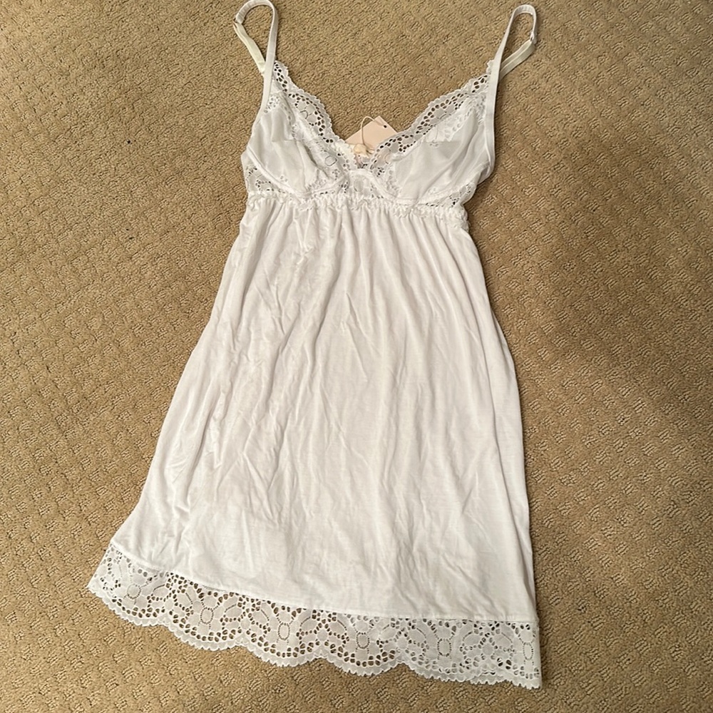 Eberjey White Lace-Trim Chemise Slip